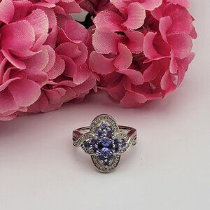 Vintage 925 Sterling Silver And Amethyst Cocktail Ring Size 8